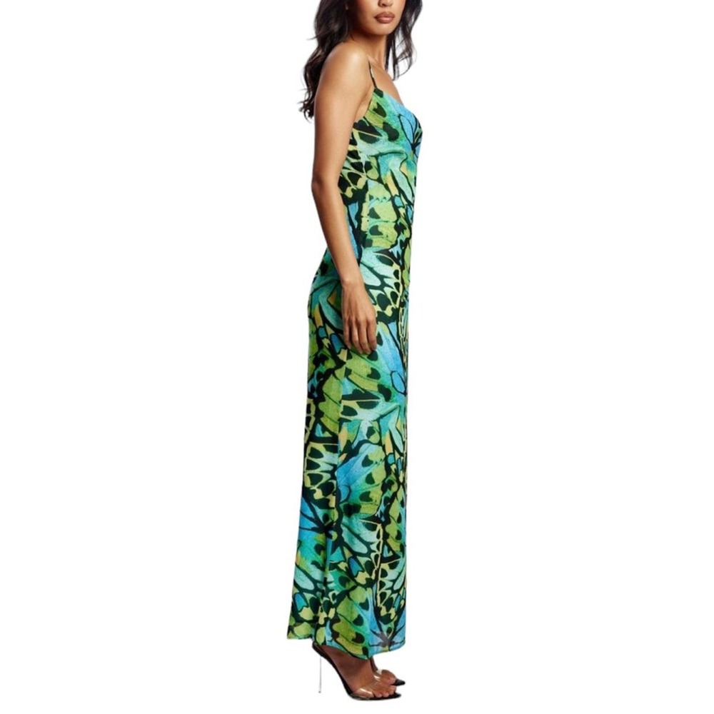 Meshki Blue Green Printed Backless Maxi Dress - Picture 5 of 12